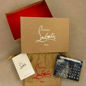 Christian Louboutin Kios Empire Punk Spiked Card Case Holder Blue Denim NIB $310